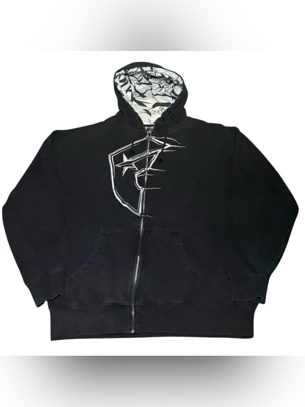 Vintage Y2K Famous Stars & Straps Logo Zip Up Hoodie Sweatshirt Black